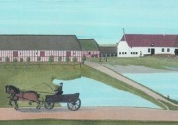 Foredrag om et ilde berygtet fruentimmer, maleri af Aastrup hovedgaard af Rasmus Kruse