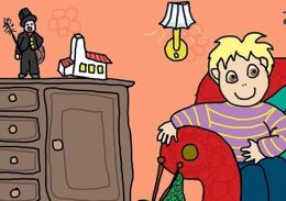 Tegning af en bedstemor og sit barnebarn